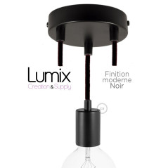 Suspension 3 lampes style moderne NOIR sur-mesure - câble textile au choix