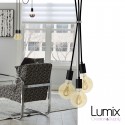 Custom-made BLACK modern style 3-light pendant lamp - choice of textile cable