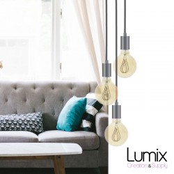 Suspension 3 lamps modern style CHROME made to measure - textile cable of your choice