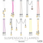 Suspension 3 lampes style moderne CHROME sur-mesure - câble textile au choix Suspension 3 lampes style moderne CHROME sur-mesure - câble textile au choix