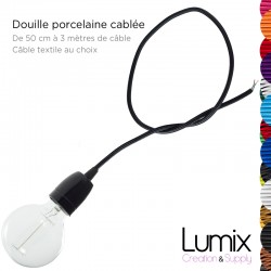 Douille volante noir en porcelaine avec son câble textile couleur et style au choix
