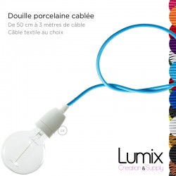 Douille volante blanche en porcelaine avec son câble textile couleur et style au choix