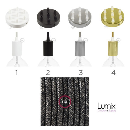 Suspension multiple OCTOPUS 7 Métal - Câble textile extra-souple en Lin anthracite