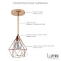 Lampe suspendue cage cuivre XXL forme diamant