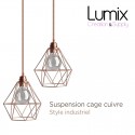 Lampe suspendue cage cuivre XXL forme diamant