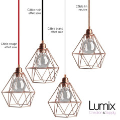 Lampe suspendue cage cuivre XXL forme diamant