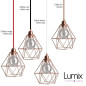 Lampe suspendue cage cuivre XXL forme diamant