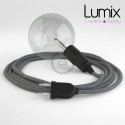 Lampe baladeuse câble textile Lin gris, douille bakélite noire E27 avec interrupteur intégré