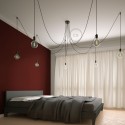 Suspension multiple OCTOPUS 7 lampes - câble textile extra-souple rouge