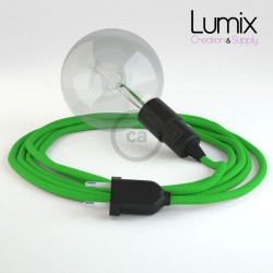 Hand lamp with LIME GREEN textile cable, E27 black bakelite socket with integrated switch