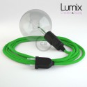 Lampe baladeuse câble textile VERT LIME, douille E27 bakélite noire avec interrupteur intégré