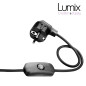 Cordon plastique fiche deux poles + terre (Euro Schuko) et interrupteur 2m Noir Cordon plastique fiche deux poles + terre (Euro Schuko) et interrupteur 2m Noir