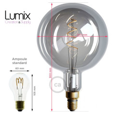 Ampoule géante Globe Smoky  G200 à filament led double spirale 5 W-E27-220 Volts