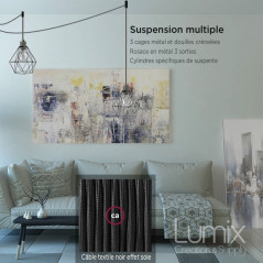 Suspension multiple 3 lampes avec cage diamant métal - Style Octopus3