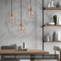 Suspension multiple 3 lampes avec cage diamant métal - Câble LIN gris