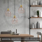 Suspension multiple 3 lampes avec cage diamant métal - Câble LIN gris