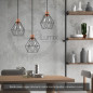 Suspension multiple 3 lampes avec cage diamant métal - Câble LIN gris