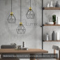Suspension multiple 3 lampes avec cage diamant métal - Câble LIN gris