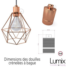 Suspension multiple 3 lampes avec cage diamant métal - Câble LIN gris