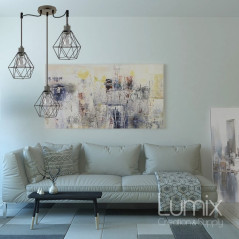 Suspension multiple 3 lampes avec cage diamant métal - Câble LIN gris