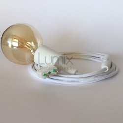Lampe baladeuse à douille silicone blanche et câble textile blanc effet soie