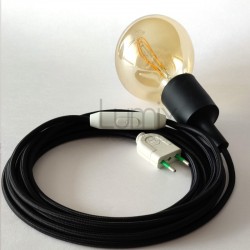 Lampe baladeuse à douille silicone noir et câble textile noir