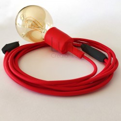 Lampe baladeuse à douille silicone rouge et câble textile rouge