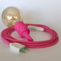 Lampe baladeuse à douille silicone fuschia et câble textile fuschia