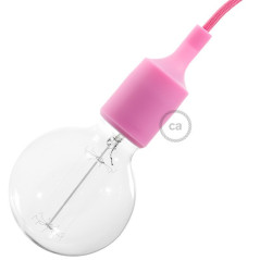 Lampe baladeuse à douille silicone rose et câble textile fuschia