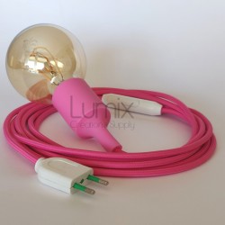 Lampe baladeuse à douille silicone rose et câble textile fuschia