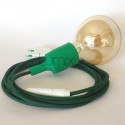 Lampe baladeuse à douille silicone verte et câble textile vert foncé