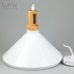 Lampe suspension forme conique métal et bois
