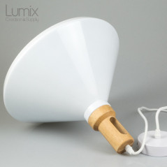 Lampe suspension forme conique métal et bois