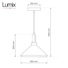 Lampe suspension forme conique métal et bois