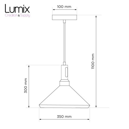 Lampe suspension forme conique métal et bois