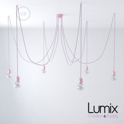 Suspension multiple OCTOPUS 7 lampes - câble textile extra-souple rouge