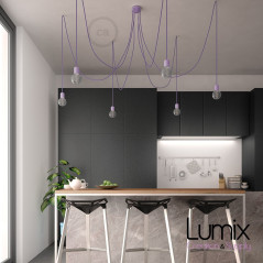Suspension multiple OCTOPUS 6 Céramique Lilas - câble textile extra-souple LILAS