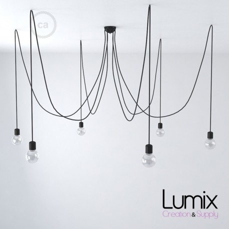 Luminaire en suspension multiple 6 lampes en céramique émaillée noir