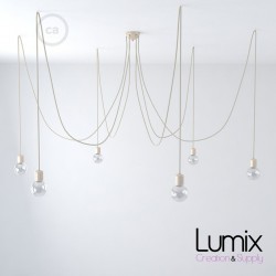 Multiple pendant lamp OCTOPUS 6 Ivory ceramic - extra-flexible cotton or linen textile cable