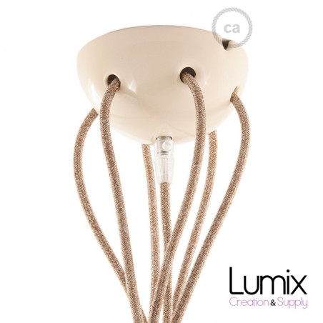 Suspension multiple OCTOPUS 6 Céramique ivoire - câble textile extra-souple coton ou lin