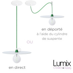 Suspension DISCUS Émeraude disque métal peint blanc et verni