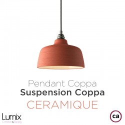 COPPA bell-shaped pendant lamp in Coral color ceramic, handmade