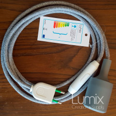 Lampe baladeuse à douille silicone grise et câble textile lin gris