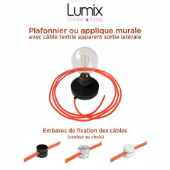 Applique murale ou plafonnier en métal avec câble textile d'alimentation apparent