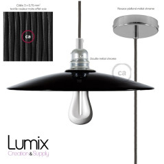Suspension abat-jour plat céramique émail noir intérieur cuivre