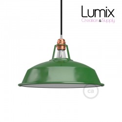 Bistrot lampshade, diameter 30 cm, metal with green enamel coating and white interior