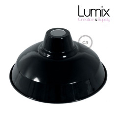 Abat-jour Bistrot diamètre 30 cm métal revêtement en émail noir et intérieur blanc