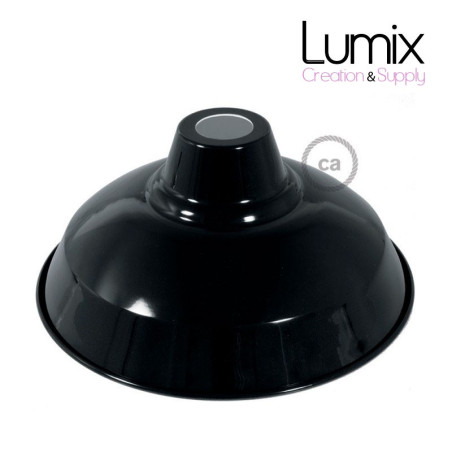Abat-jour Bistrot diamètre 30 cm métal revêtement en émail noir et intérieur blanc