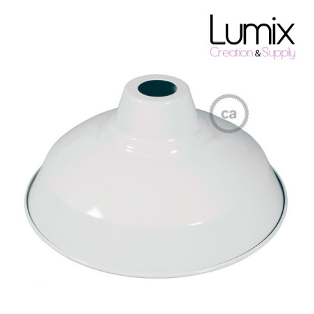 Abat-jour Bistrot métal diamètre 30 cm revêtement en émail blanc et intérieur blanc