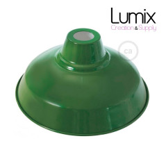 Abat-jour Bistrot diamètre 30 cm métal revêtement en émail vert et intérieur blanc